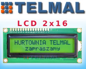 Wyświetlacz alfanumeryczny LCD 2x16 HD44780 żółto-zielony