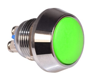 Przełącznik srebrny PBWS12 monostabilny 12mm zielony