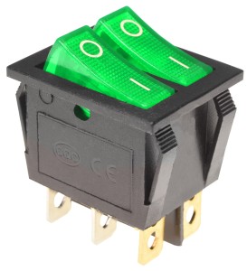 Przełącznik podwójny KCD6 230V zielony