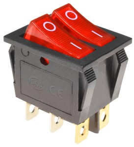 Przełącznik podwójny KCD6 230V czerwony