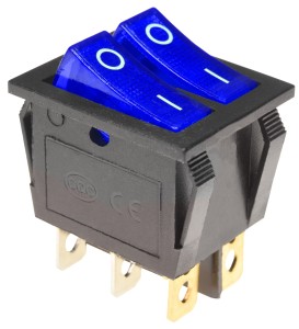Przełącznik podwójny KCD6 12V niebieski