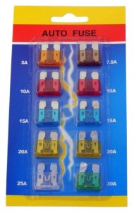 Zestaw bezpieczników samochodowych UNI 5A-30A nożowe 19x19mm 10szt blister