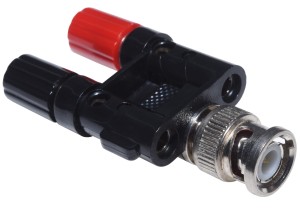 Adapter przejściówka wtyk BNC - 2x gniazdo banan bananowe