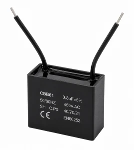 Kondensator silnikowy 0.8uF 450VAC CBB61 rozruchowy z przewodami