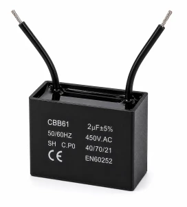 Kondensator silnikowy 2uF/450VAC z przewodami CBB61 rozruchowy