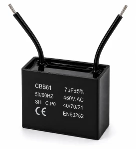 Kondensator silnikowy 7uF 450VAC CBB61 rozruchowy przewody