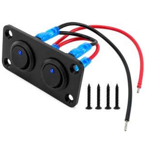 Przełączniki 2x ON-OFF 12V 20A LED niebieski, ramka aluminiowa 73x35mm