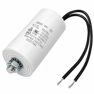 Kondensator silnikowy CBB60 4,5uF 450V AC z przewodami - śruba M8