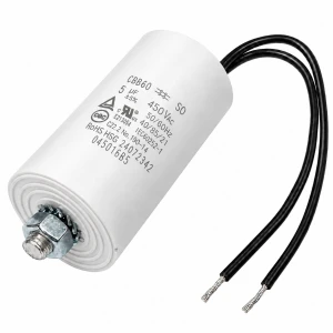 Kondensator silnikowy CBB60 5uF 450V AC z przewodami - śruba M8