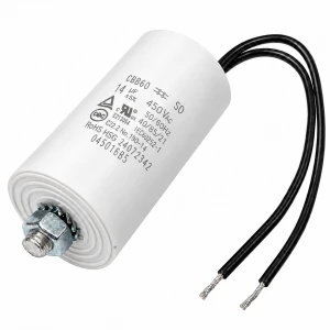 Kondensator silnikowy CBB60 14uF 450V AC z przewodami - śruba M8