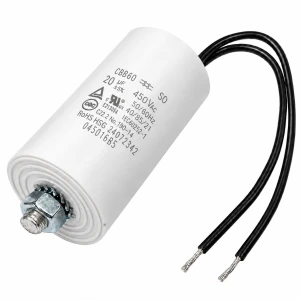 Kondensator silnikowy CBB60 20uF 450V AC z przewodami - śruba M8