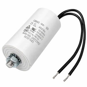 Kondensator silnikowy CBB60 25uF 450V AC z przewodami - śruba M8