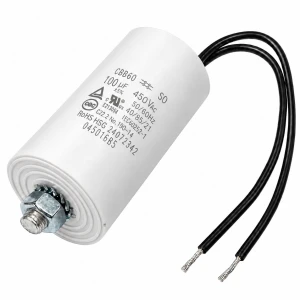 KONDENSATOR SILNIKOWY 100uF 450V AC Z PRZEWODAMI DO SILNIKA POMPY