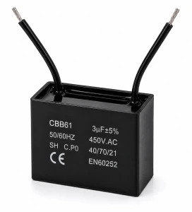 KONDENSATOR SILNIKOWY CBB61 3uF 450V AC Z PRZEWODAMI DO WENTYLATORA